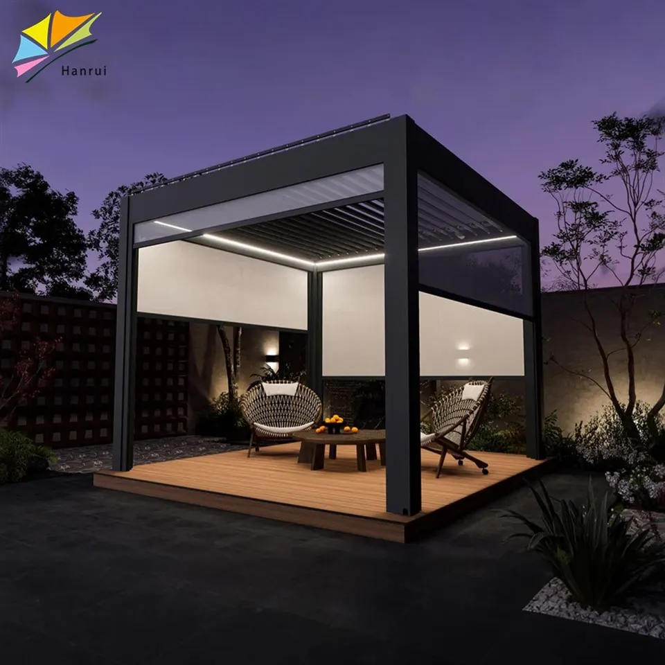 China Hanrui Electric Motorised Automatic System Louvre Blade Outdoor Pergola For Outdoors Garden best