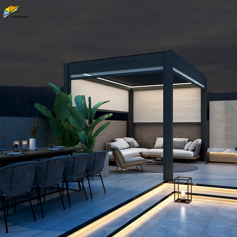 China Hanrui Electric Motorised Automatic System Louvre Blade Outdoor Pergola For Outdoors Garden high quality