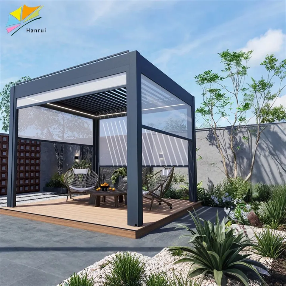 China Hanrui Electric Motorised Automatic System Louvre Blade Outdoor Pergola For Outdoors Garden factory