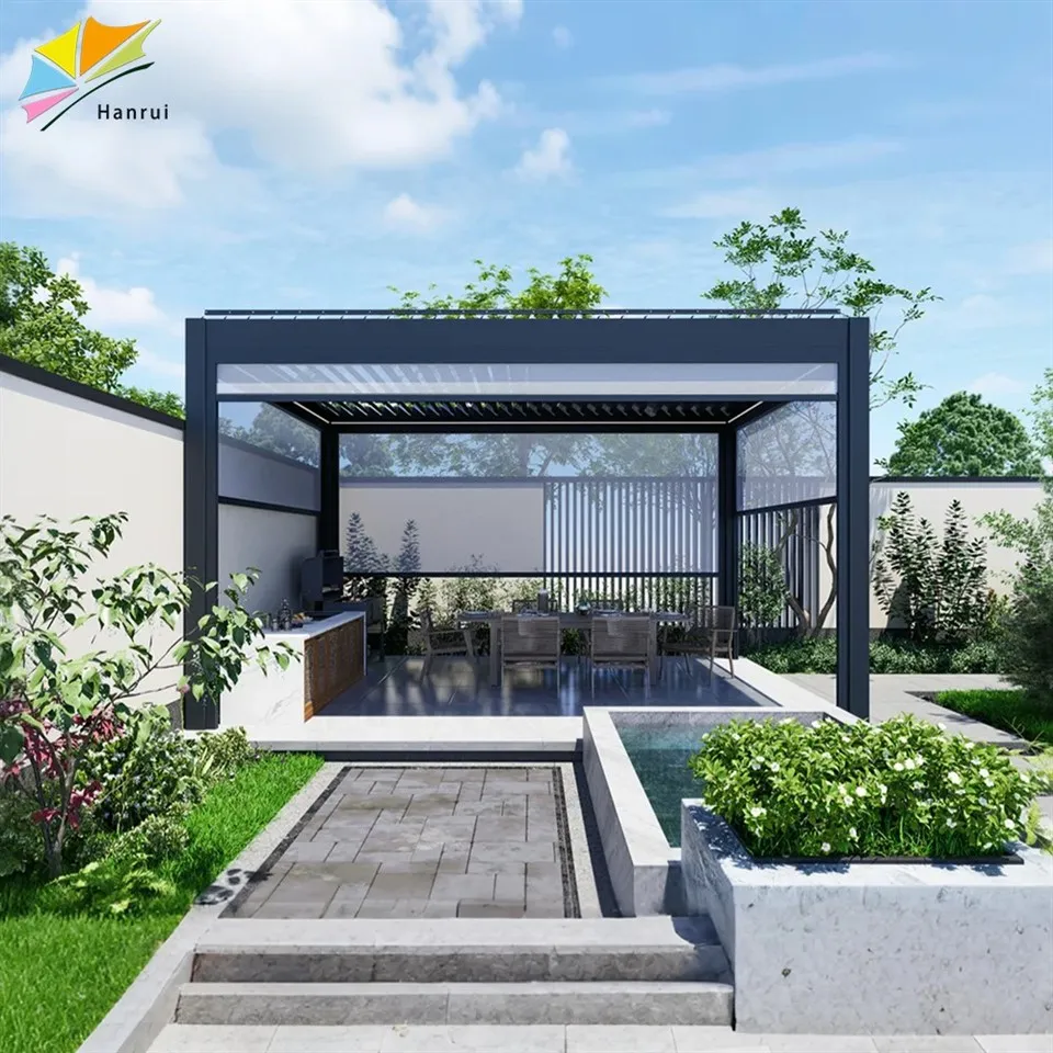 China Hanrui Electric Motorised Automatic System Louvre Blade Outdoor Pergola For Outdoors Garden suppliers