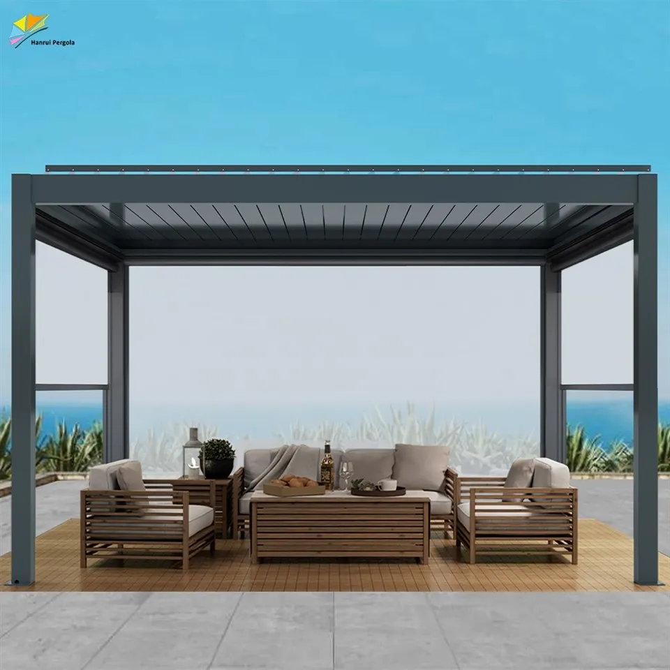 China Hanrui Electric Motorised Automatic System Louvre Blade Outdoor Pergola For Outdoors Garden price