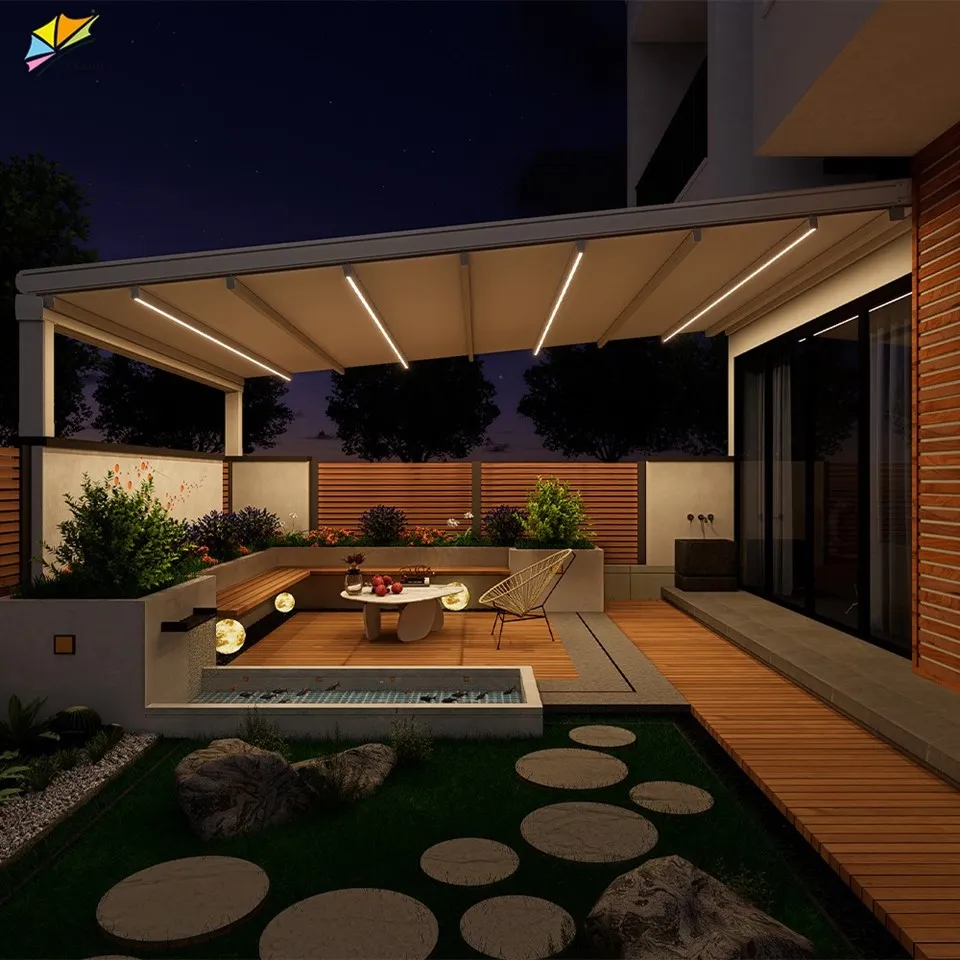 Con Pannelli Pvc Panel Powered Lighting Lamp Decorative System For Garden Outdoo Pergola factory