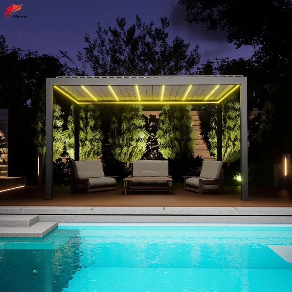 Diy Modern Servo Retractable Motorized Louvered Shutter System For Outdoor Pergola With Led Lights best