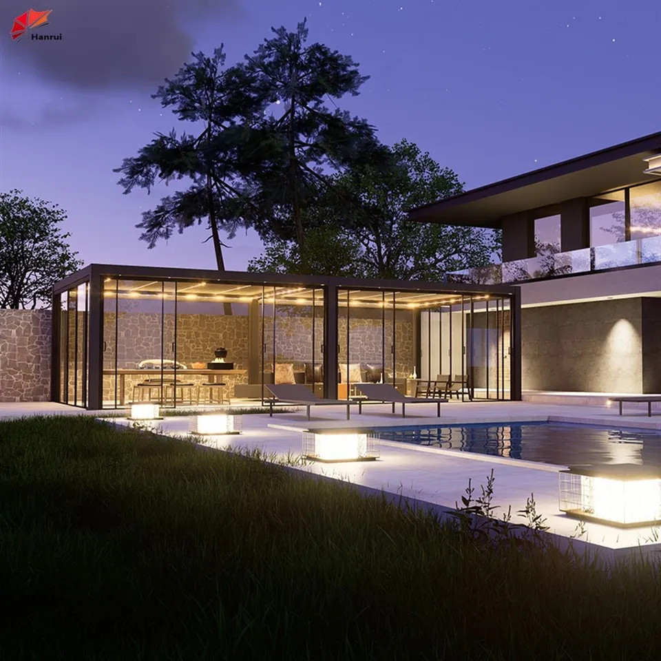 Hanrui Manufacturer Wholasela Automatic Motor Control Parts Double Louver And Led Lights Pergola factory