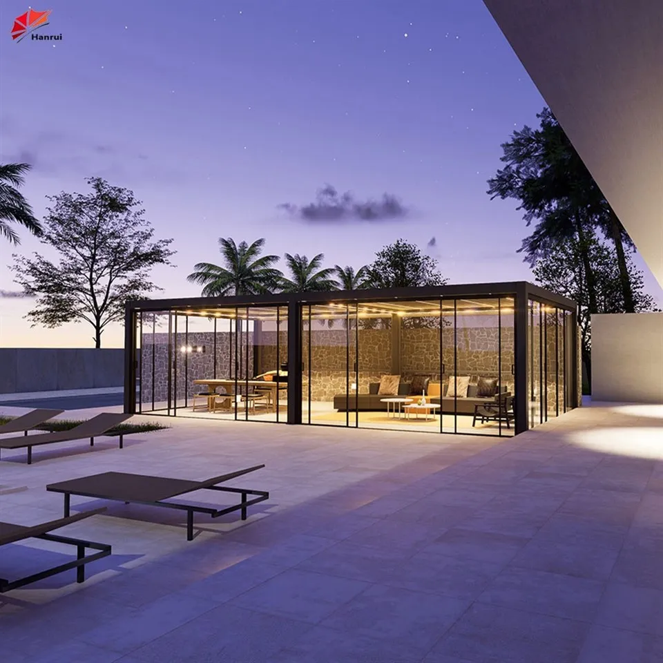 Hanrui Manufacturer Wholasela Automatic Motor Control Parts Double Louver And Led Lights Pergola suppliers