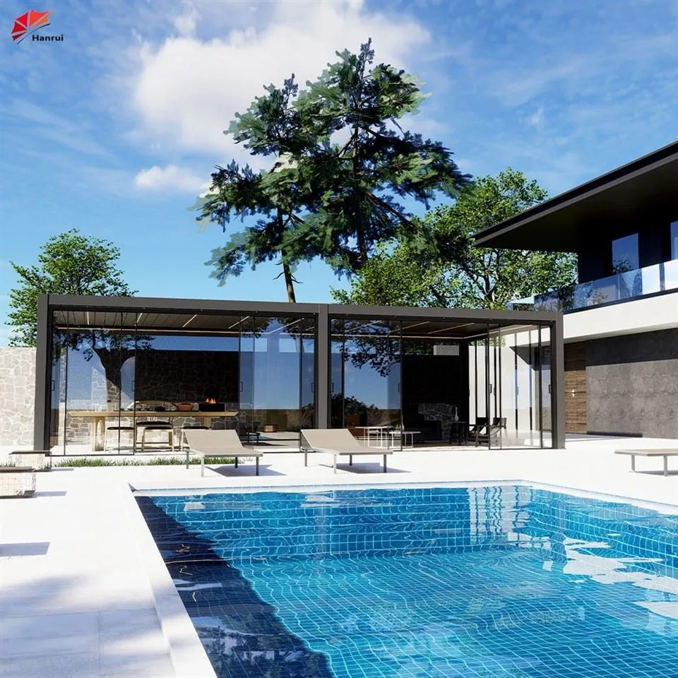 Hanrui Manufacturer Wholasela Automatic Motor Control Parts Double Louver And Led Lights Pergola price