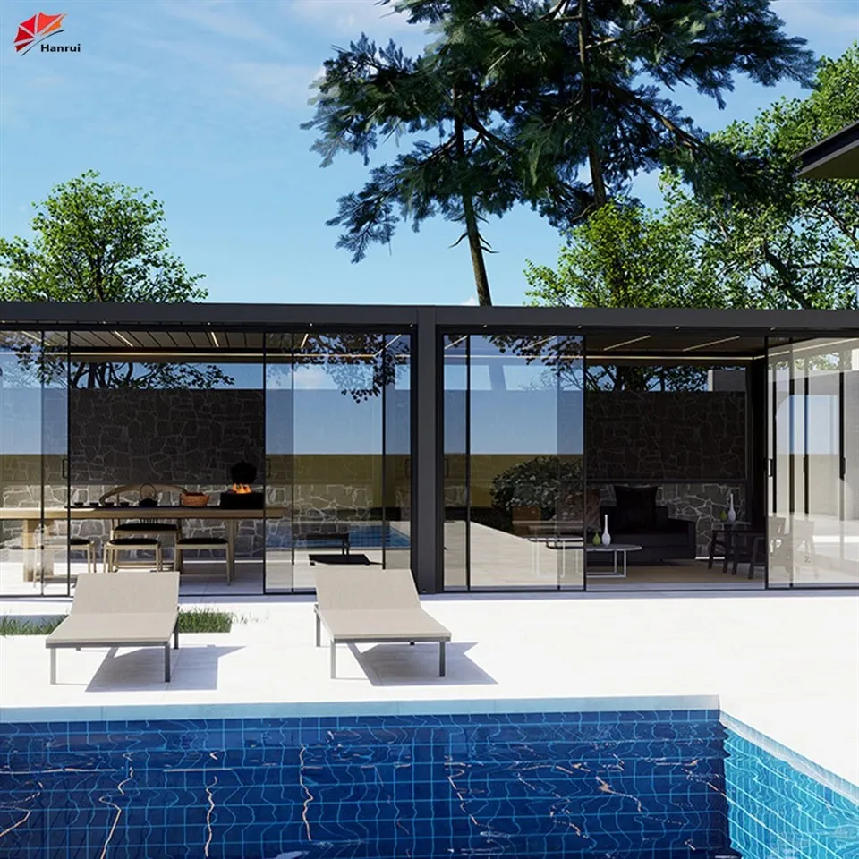 Hanrui Manufacturer Wholasela Automatic Motor Control Parts Double Louver And Led Lights Pergola best