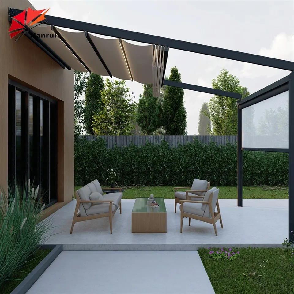 Hanrui Outdoor Custom Diy Kit Install Easily Cantilever Lean To Manual Garage Pergola high quality