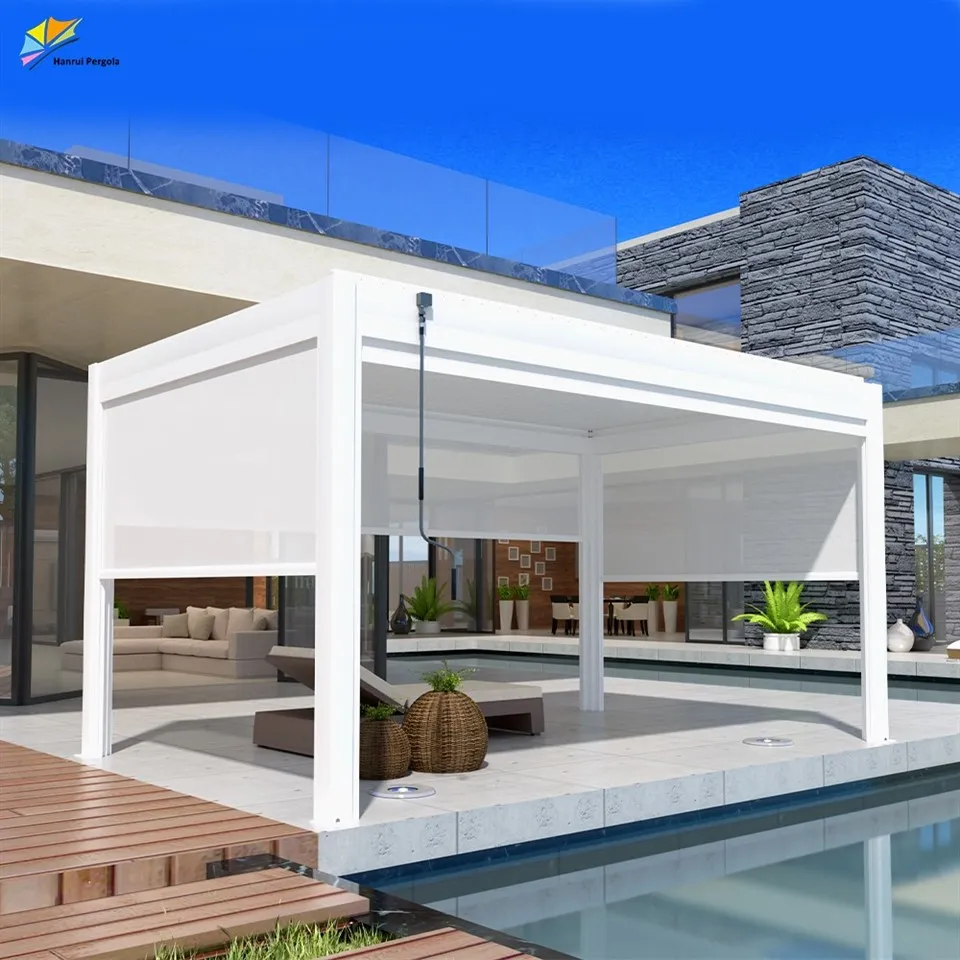 Manufacturer Customized Manual And Electric Motorized Automatic Louvered Pergola With Curtains Screen best