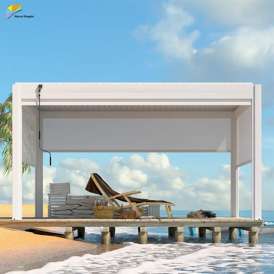Manufacturer Customized Manual And Electric Motorized Automatic Louvered Pergola With Curtains Screen factory
