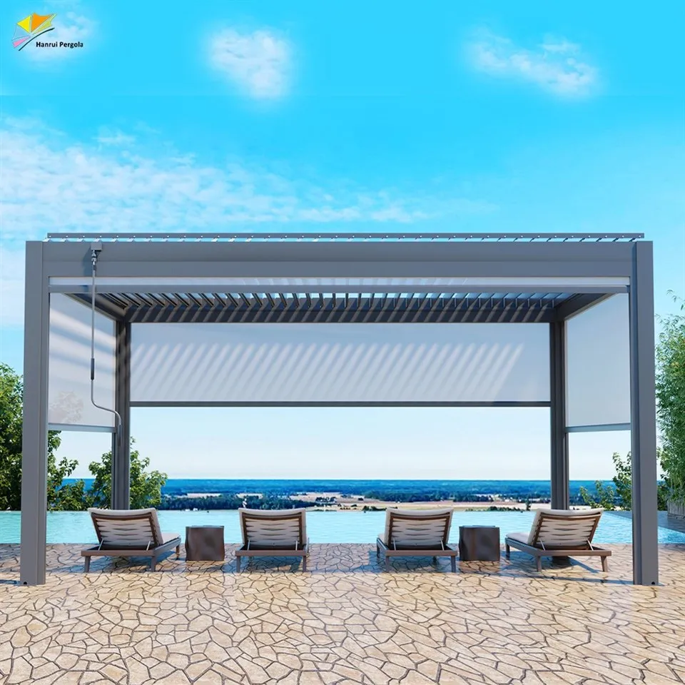 Manufacturer Customized Manual And Electric Motorized Automatic Louvered Pergola With Curtains Screen high quality