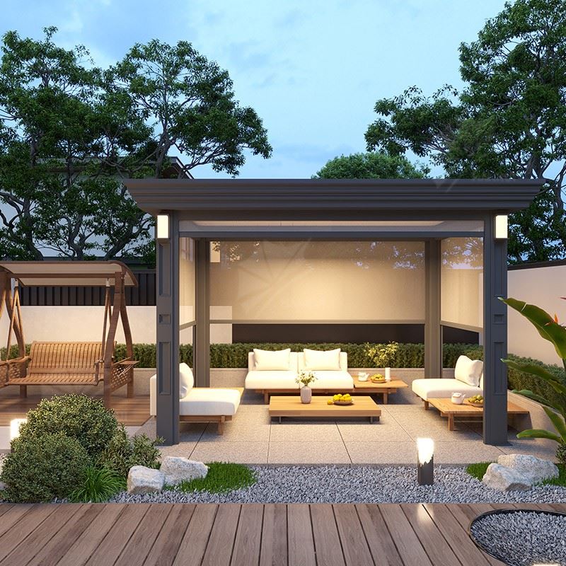 Retractable Atrium Louvered Mechanism For Pitched Roof Top Cover Gazebo Lights And Blinds Slanted Pergola factory