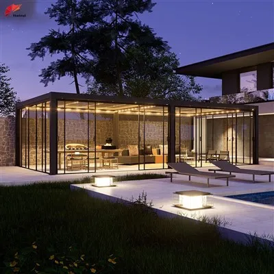 Hanrui Manufacturer Wholasela Automatic Motor Control Parts Double Louver And Led Lights Pergola