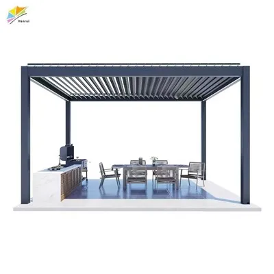 Home Garden Sun Shade Awning Metal Patio With Outdoor Kitchen Room And Aluminum Waterproof Pergola