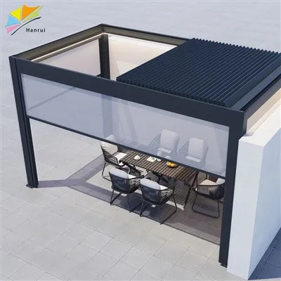Sliding Roller Canopy Awning Louvered Sun Garden Gazebo Electric Blinds Retractable Outdoor System Pergola Roof