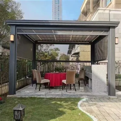 Smart Retractable Motorized Sliding Side Led Ligh Mesh Louver Zip Screen With Outdoor Aluminium Pergola