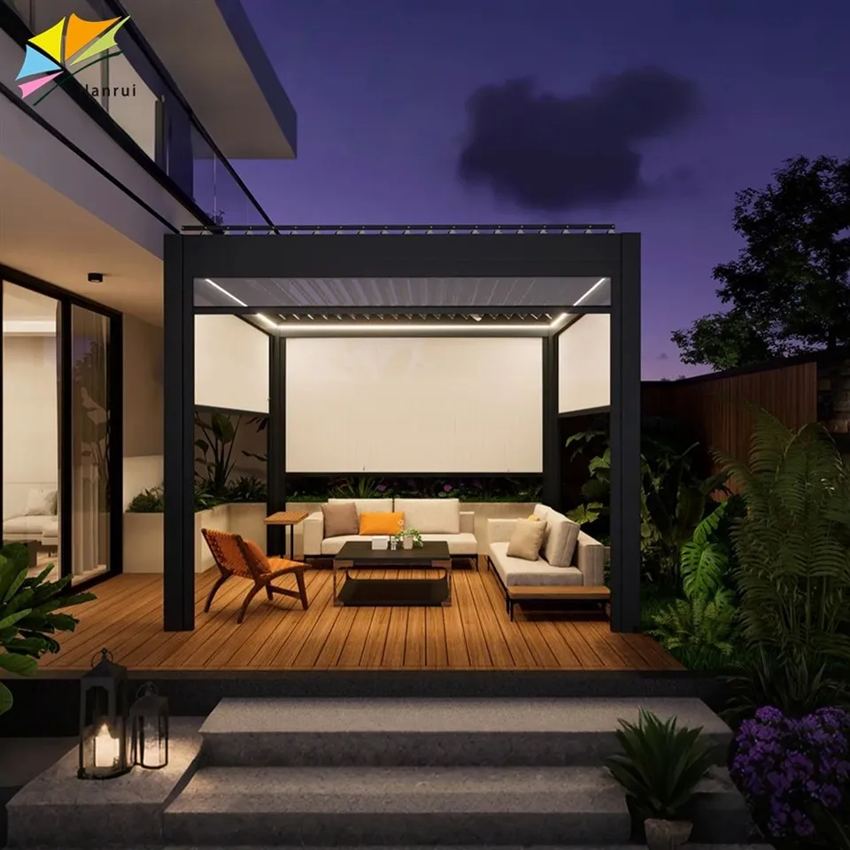 Smart Retractable Motorized Sliding Side Led Ligh Mesh Louver Zip Screen With Outdoor Aluminium Pergola best