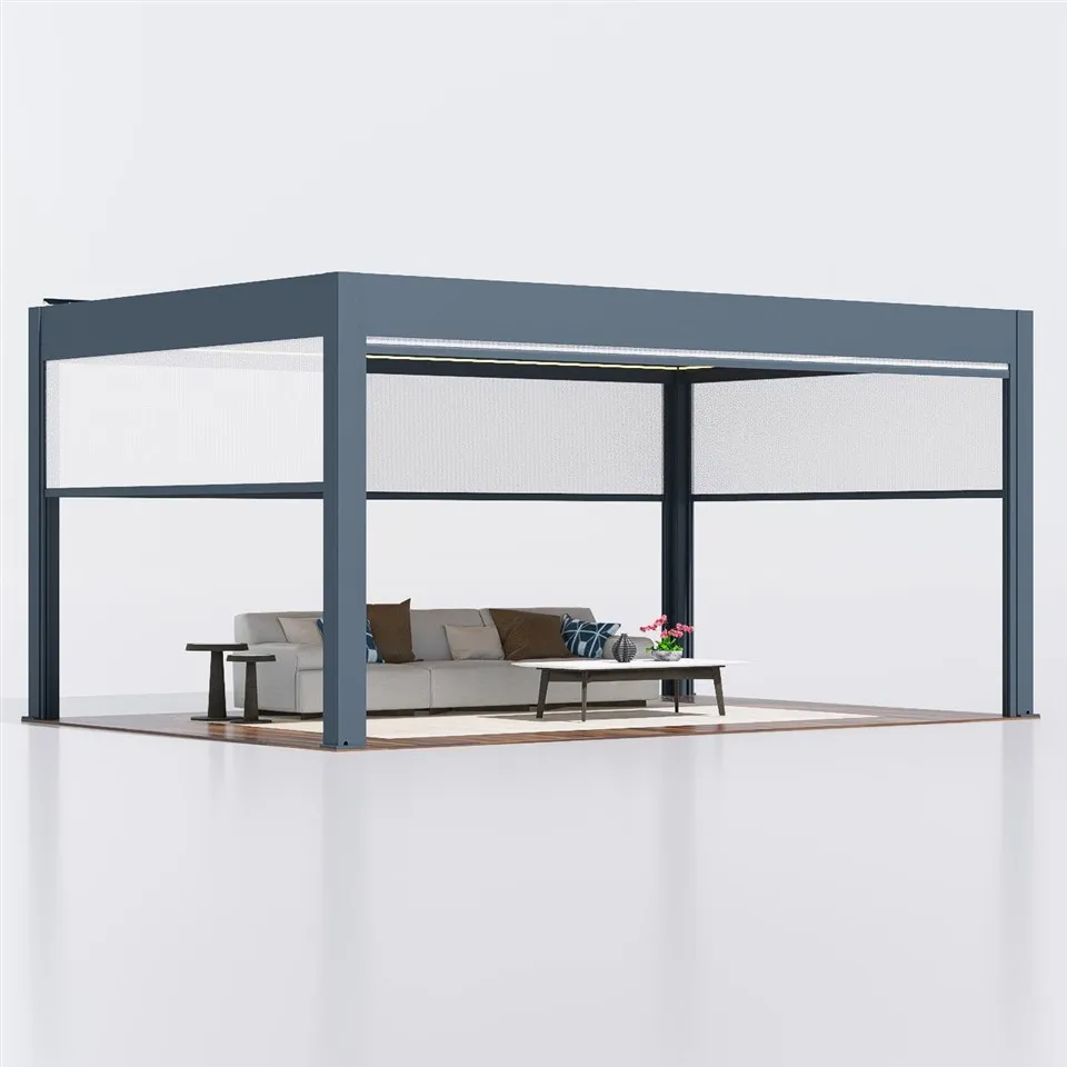 Smart Retractable Motorized Sliding Side Led Ligh Mesh Louver Zip Screen With Outdoor Aluminium Pergola high quality